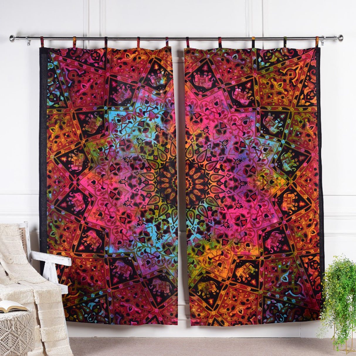 Vorhang Stern Mandala batik bunt - 2-teilig
