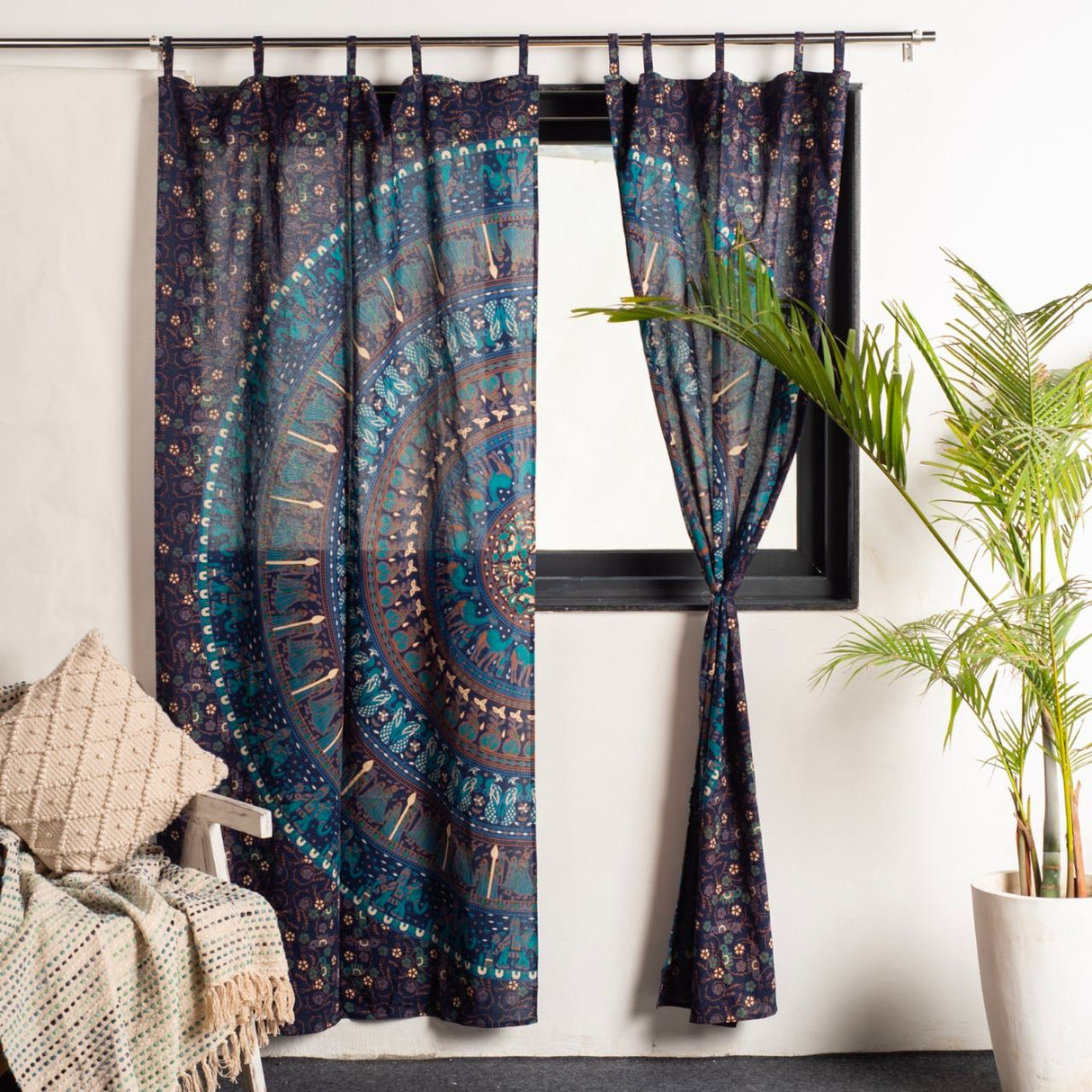 Vorhang Elefanten Mandala blau türkis - 2-teilig