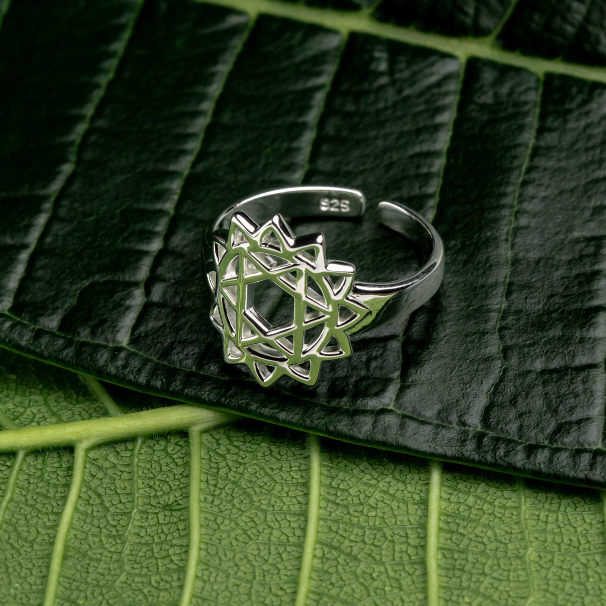 HerzChakra Ring aus Silber, Größenverstellbar