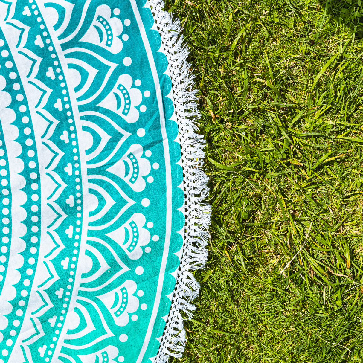 Rundes Mandala Strandtuch Ombre türkis + Kissen