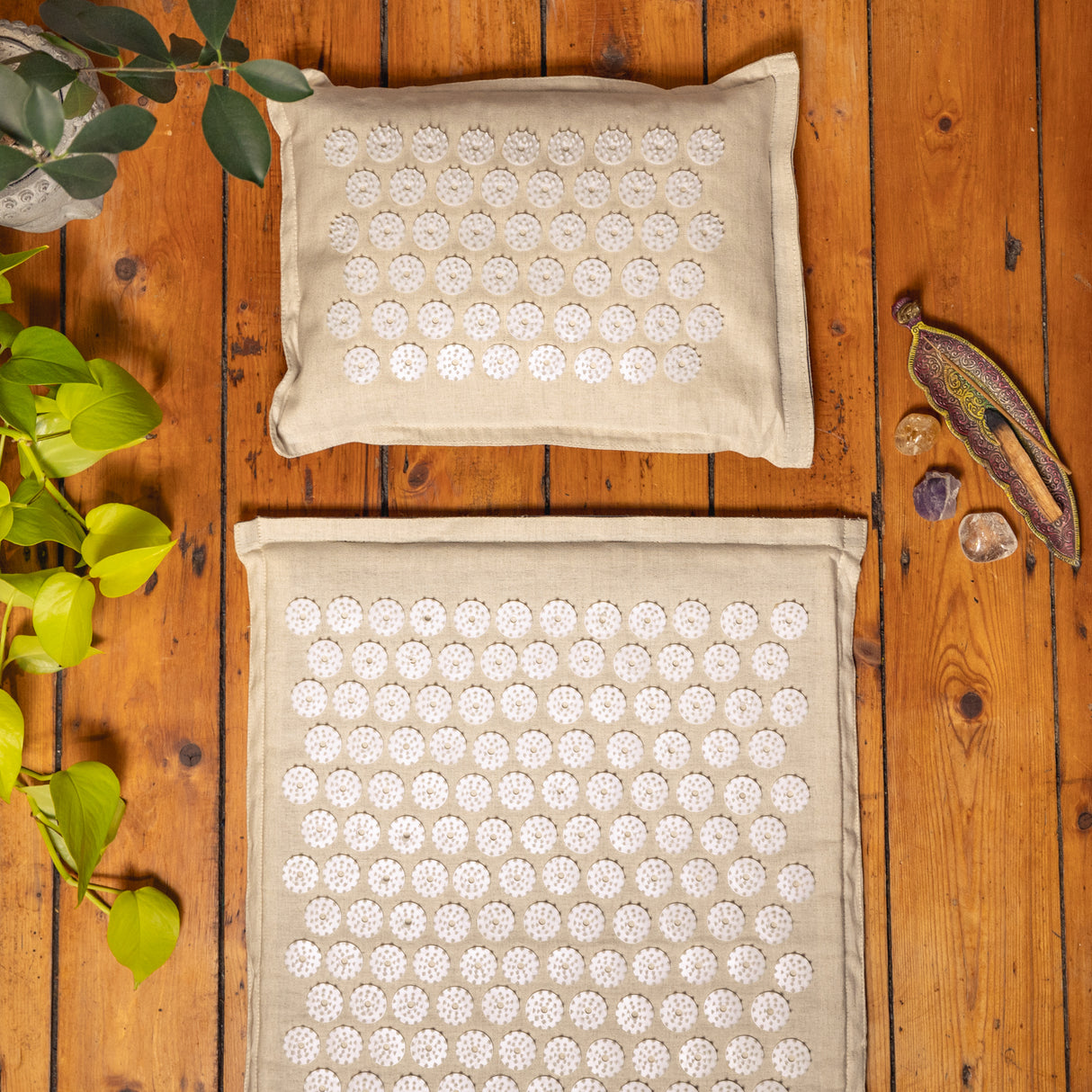 Akupressur Matte mit Kissen - Leinenbezug