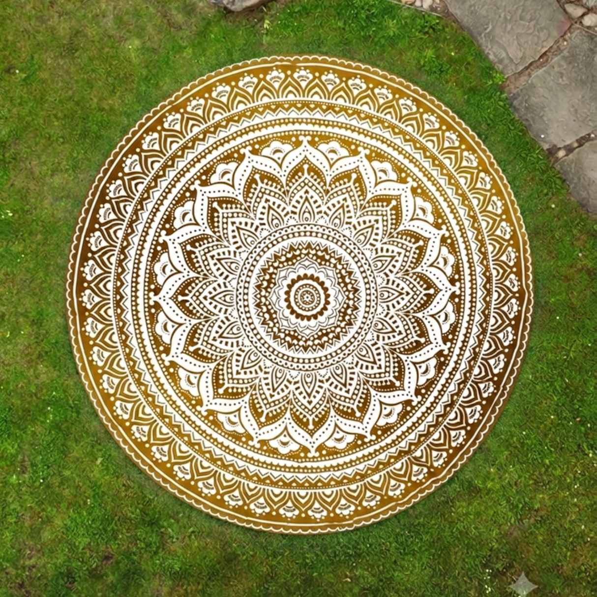 B-Ware Rundes Strandtuch Ombre Mandala Ocker Braun ohne Fransen