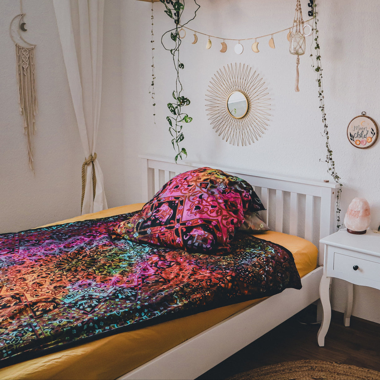 Bettwäsche Mandala batik bunt Einzelbett 135x200 cm + Kopfkissen Set 100% weiche Baumwolle mit Reissverschluss Boho Orient Stil Karmandala