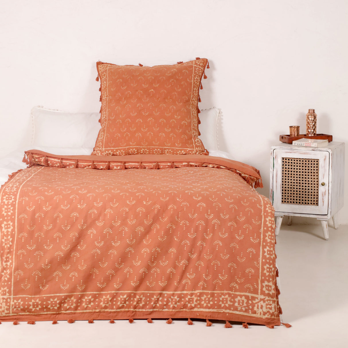 Bettwäsche Akazie Blockdruck Pfauenfeder