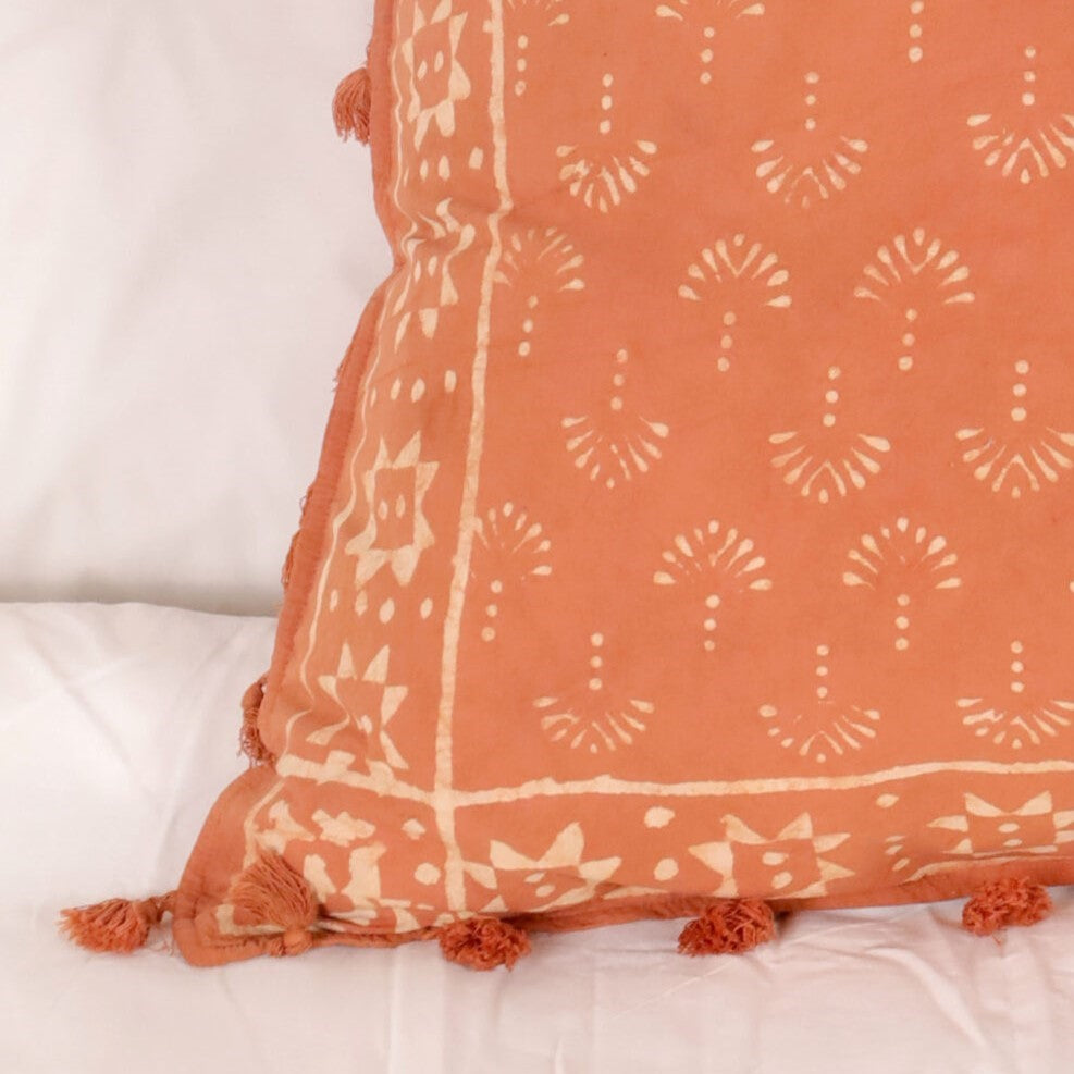 Kissenbezug Akazie Blockdruck Pfauenfeder 80x80 cm