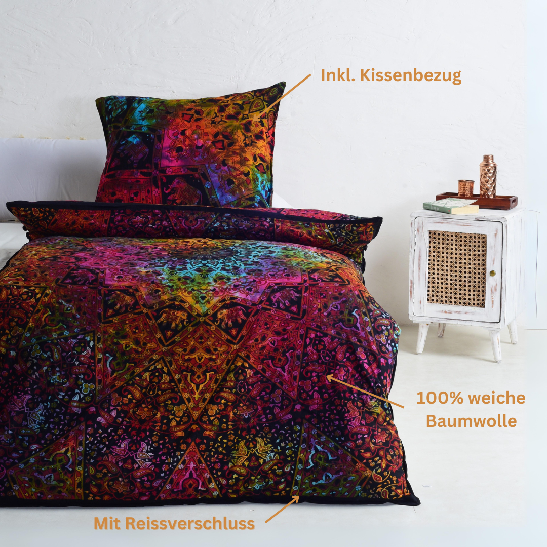 Mandala Bettwäsche batik bunt - indische Boho Bettwäsche aus Baumwolle