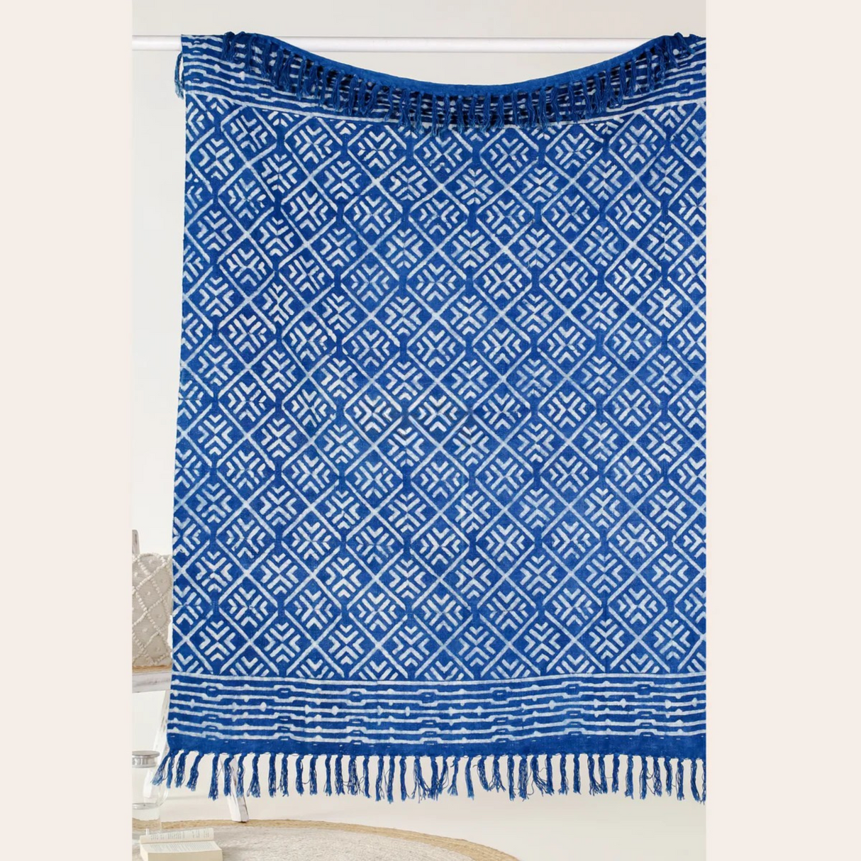 Blockdruck Tagesdecke Udaipur - Indigo blau 100% Baumwolle fair gehandelt von Karmandala
