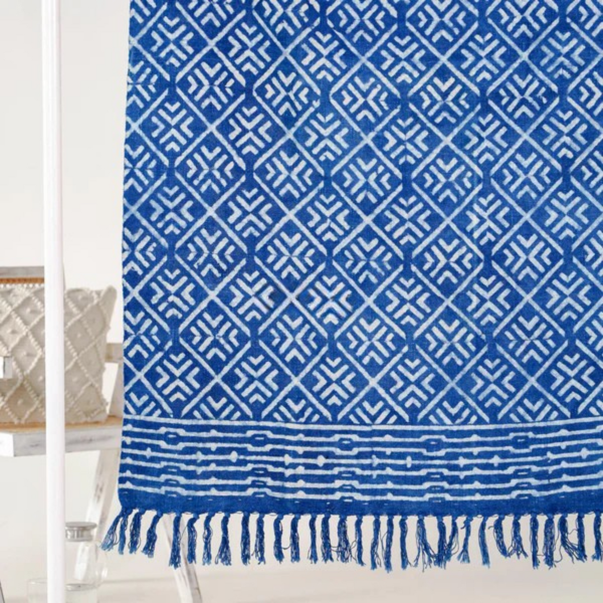 Blockdruck Tagesdecke Udaipur - Indigo blau 100% Baumwolle fair gehandelt von Karmandala