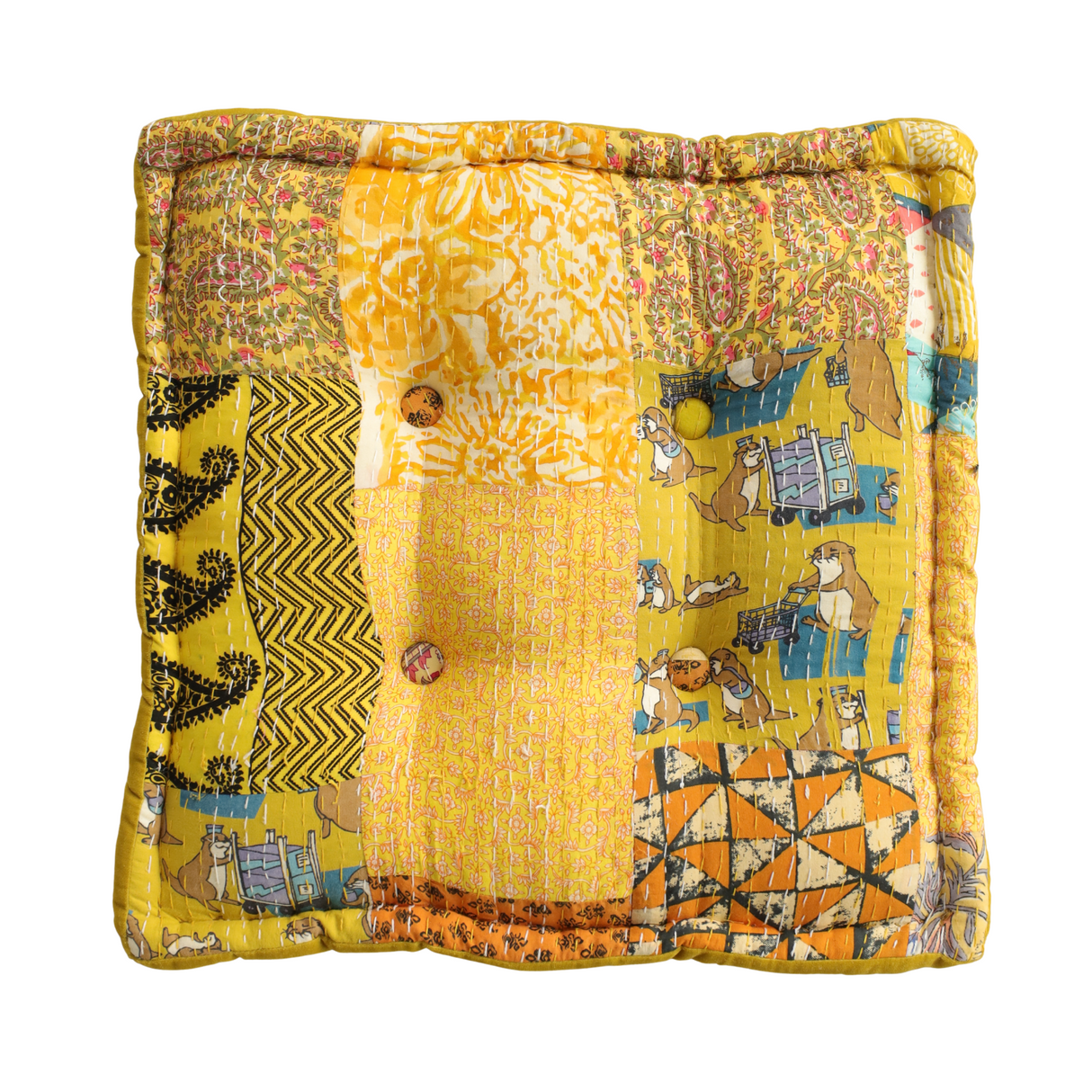 Sitzkissen Gelb Kantha Patchwork Stil 50x50 cm