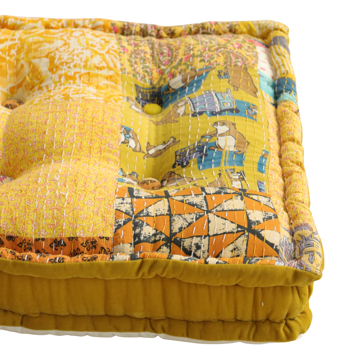 Sitzkissen Gelb Kantha Patchwork Stil 50x50 cm