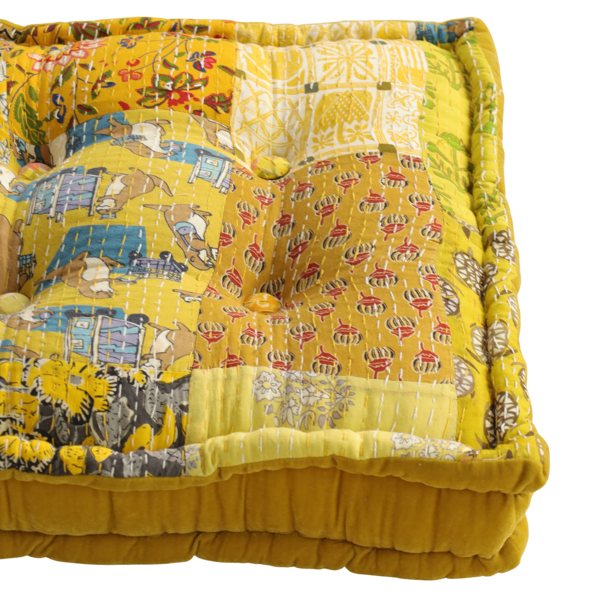 Sitzkissen Gelb Kantha Patchwork Stil 50x50 cm