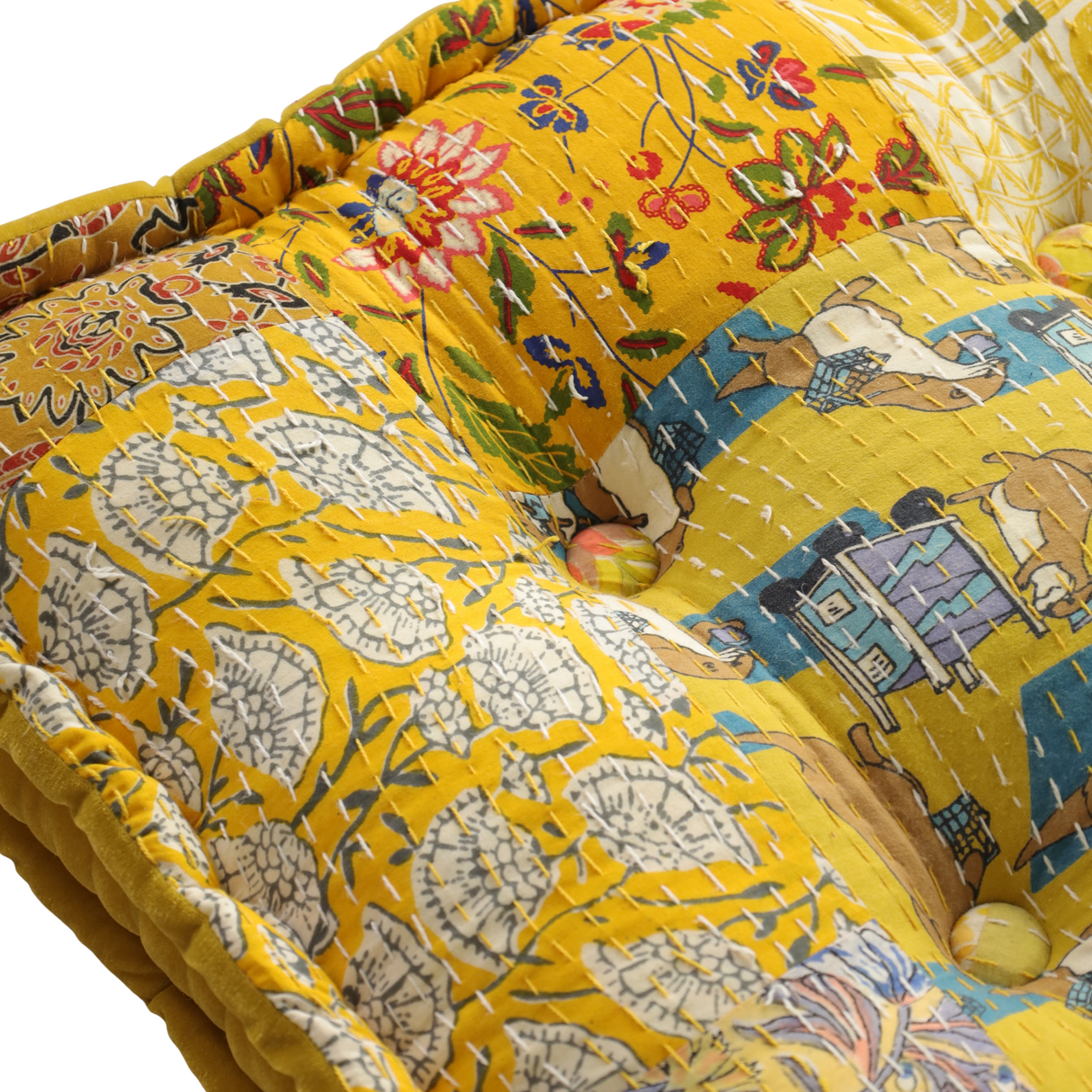 Sitzkissen Gelb Kantha Patchwork Stil 50x50 cm