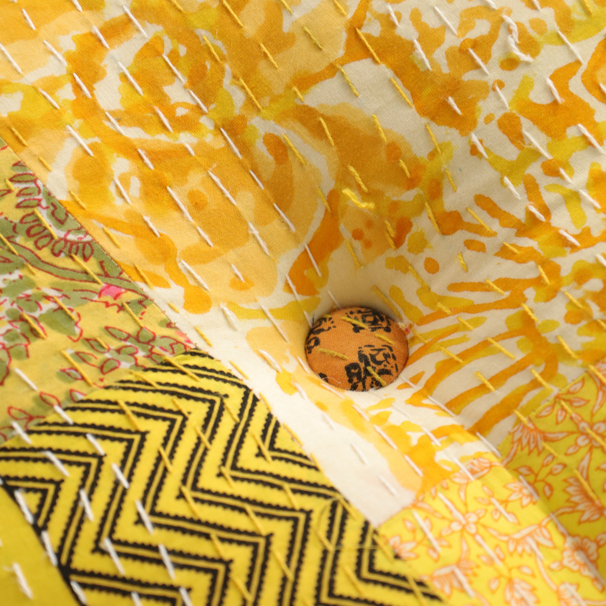 Sitzkissen Gelb Kantha Patchwork Stil 50x50 cm