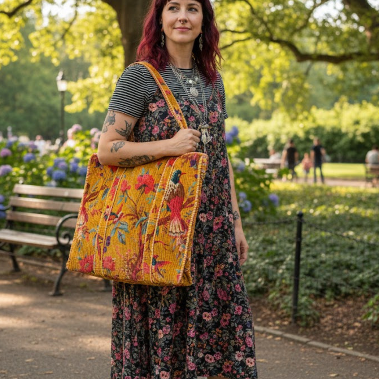 Boho-Shopper Gelb - Samt Tragetasche für Unterwegs