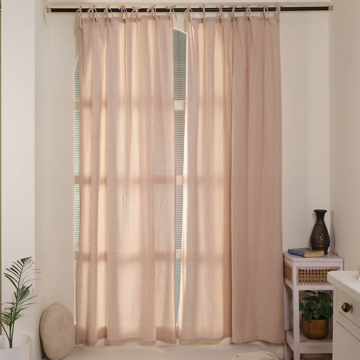 Leinen Vorhang Gewebt in Rot Weiß