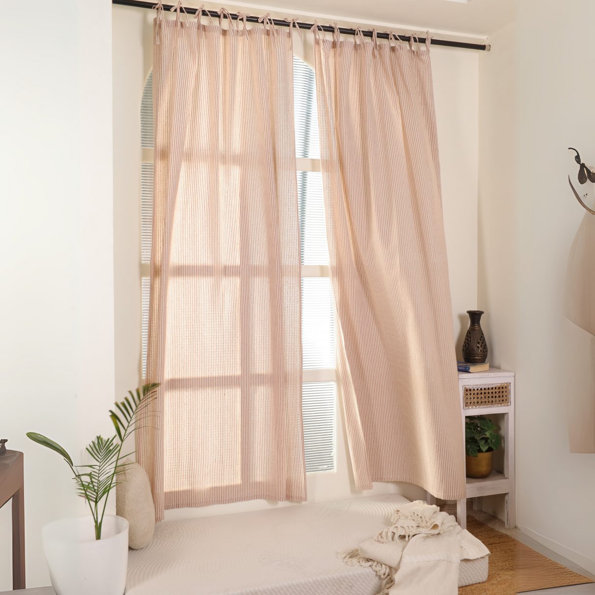 Leinen Vorhang Gewebt in Rot Weiß