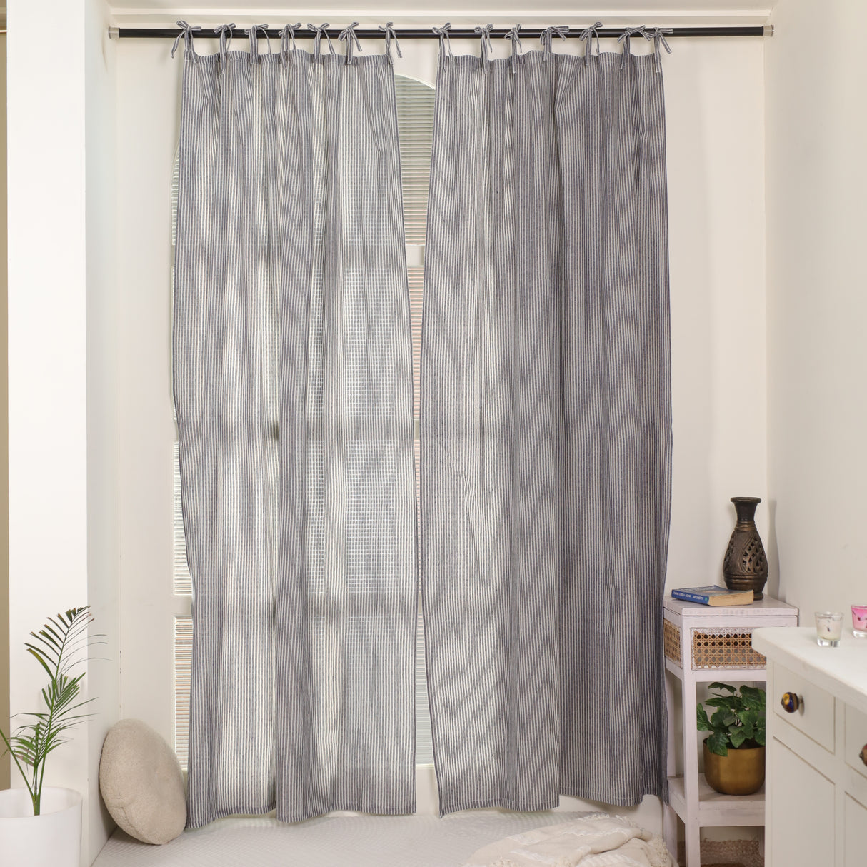 Leinen Vorhang Gewebt in Blau