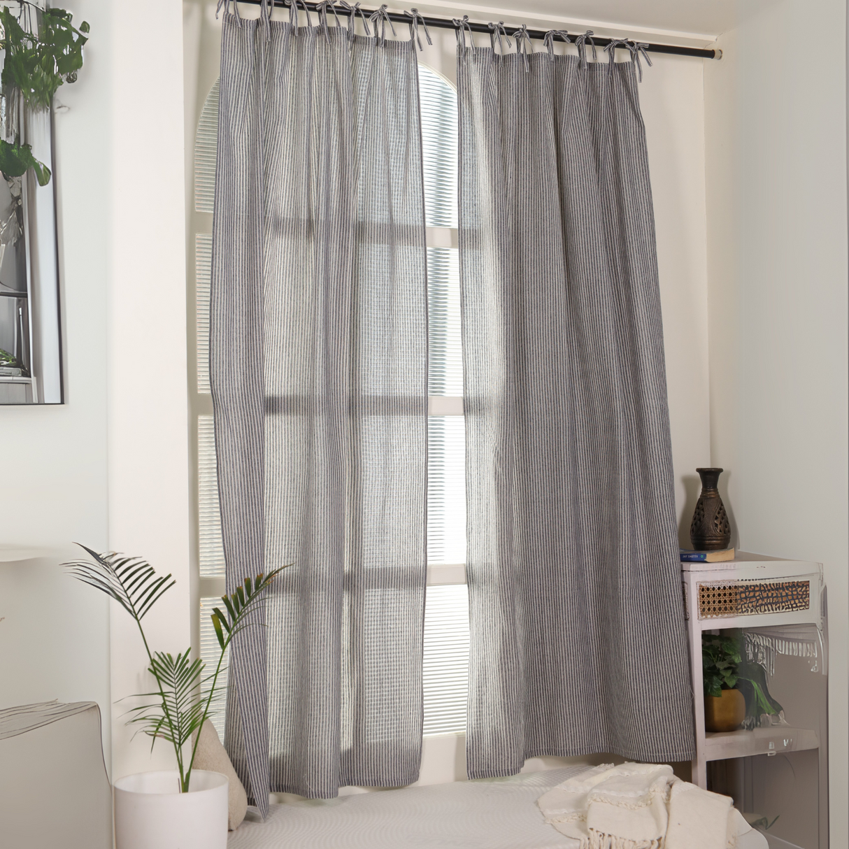 Leinen Vorhang Gewebt in Blau