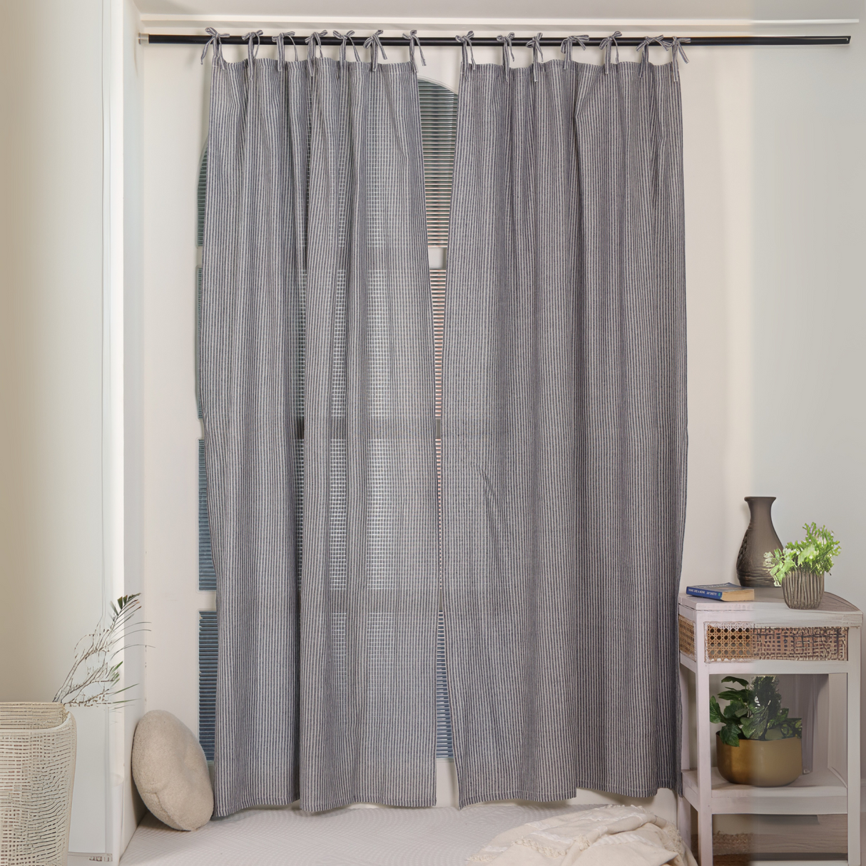 Leinen Vorhang Gewebt in Blau