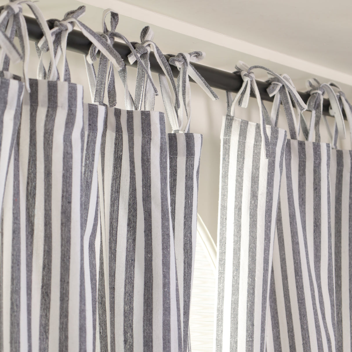 Leinen Vorhang Gewebt in Blau Weiß