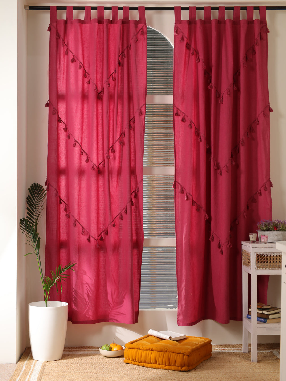 Boho Vorhang Kirsche - 2-teilig