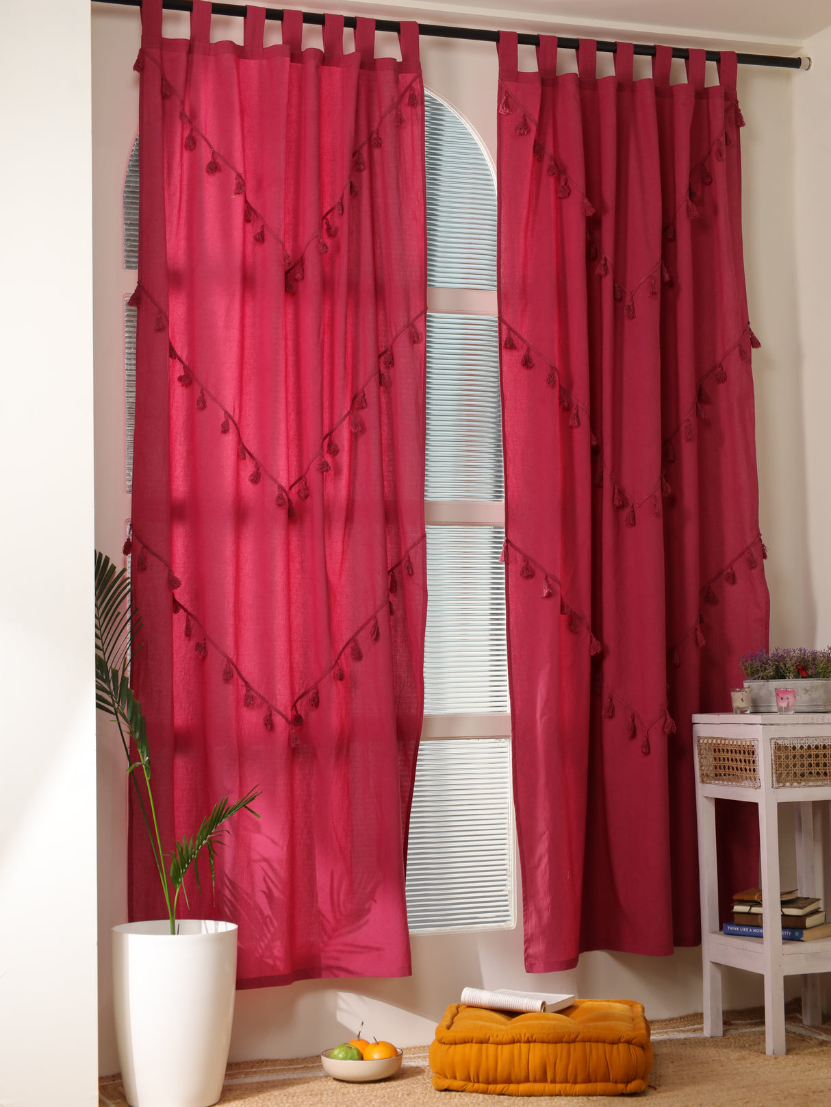 Boho Vorhang Kirsche - 2-teilig