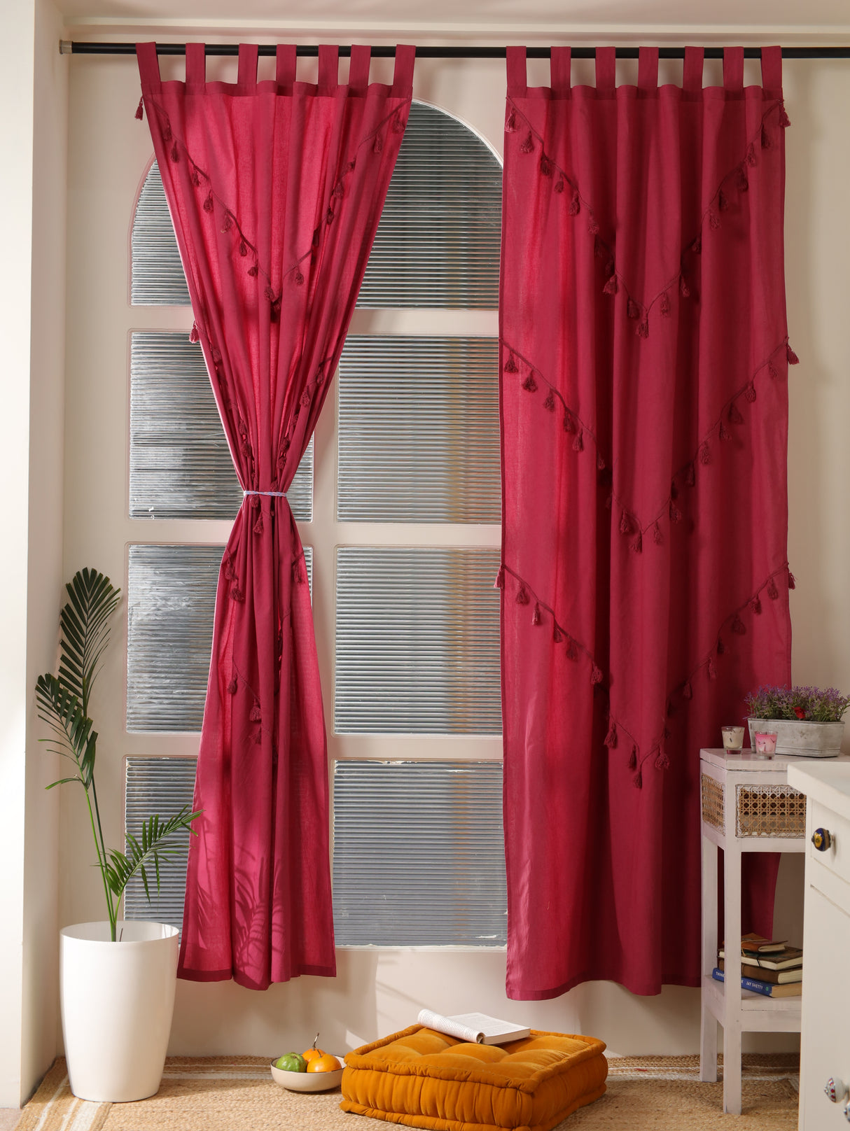 Boho Vorhang Kirsche - 2-teilig