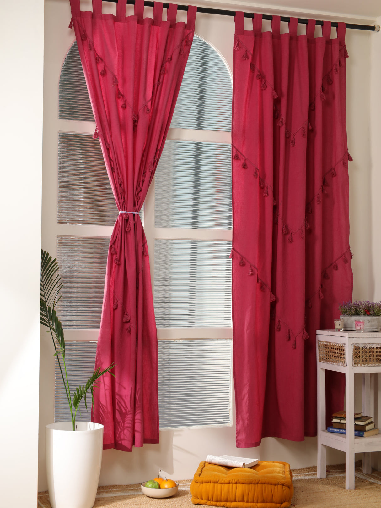 Boho Vorhang Kirsche - 2-teilig