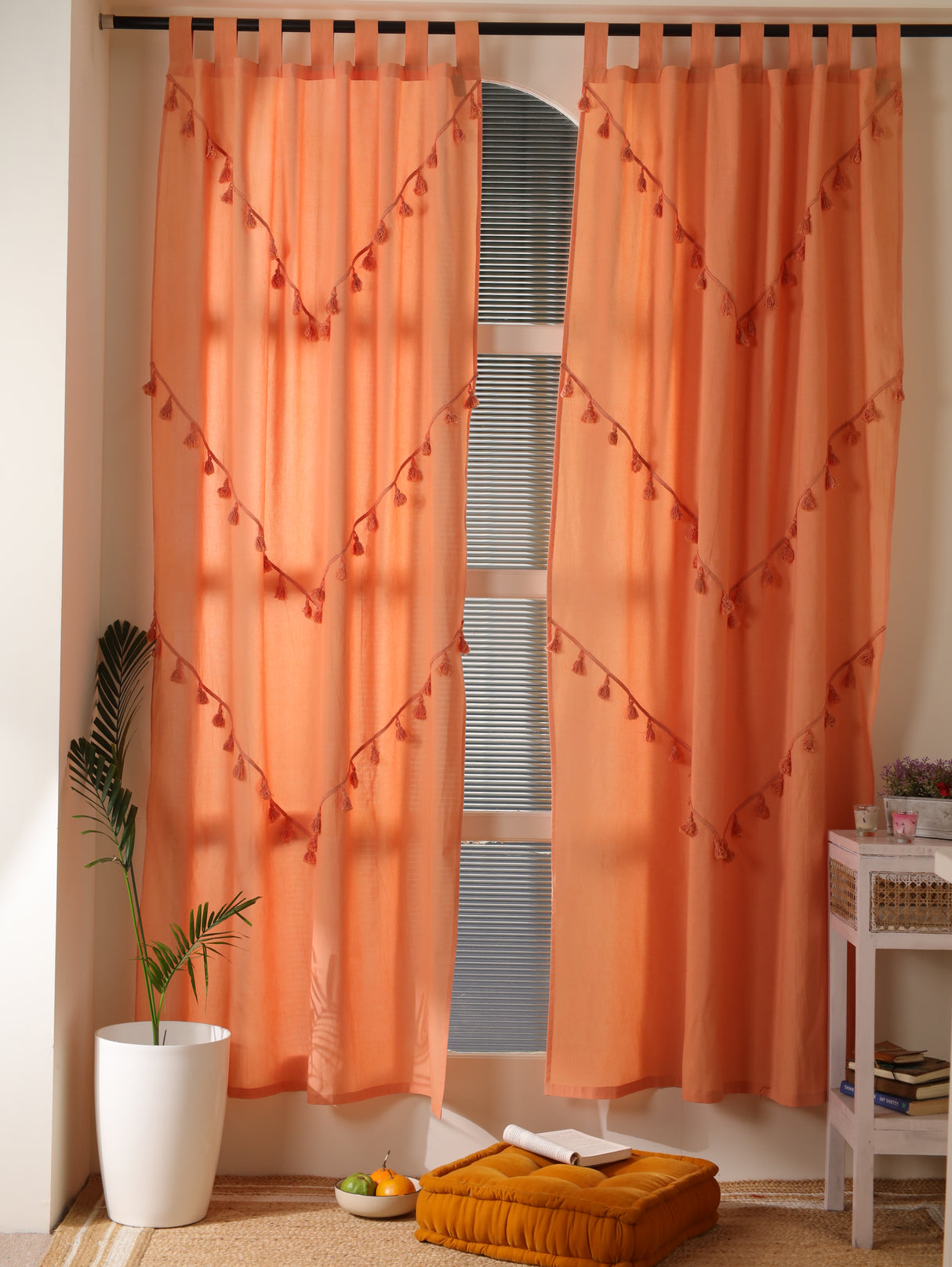 Boho Vorhang Pfirsich - 2-teilig