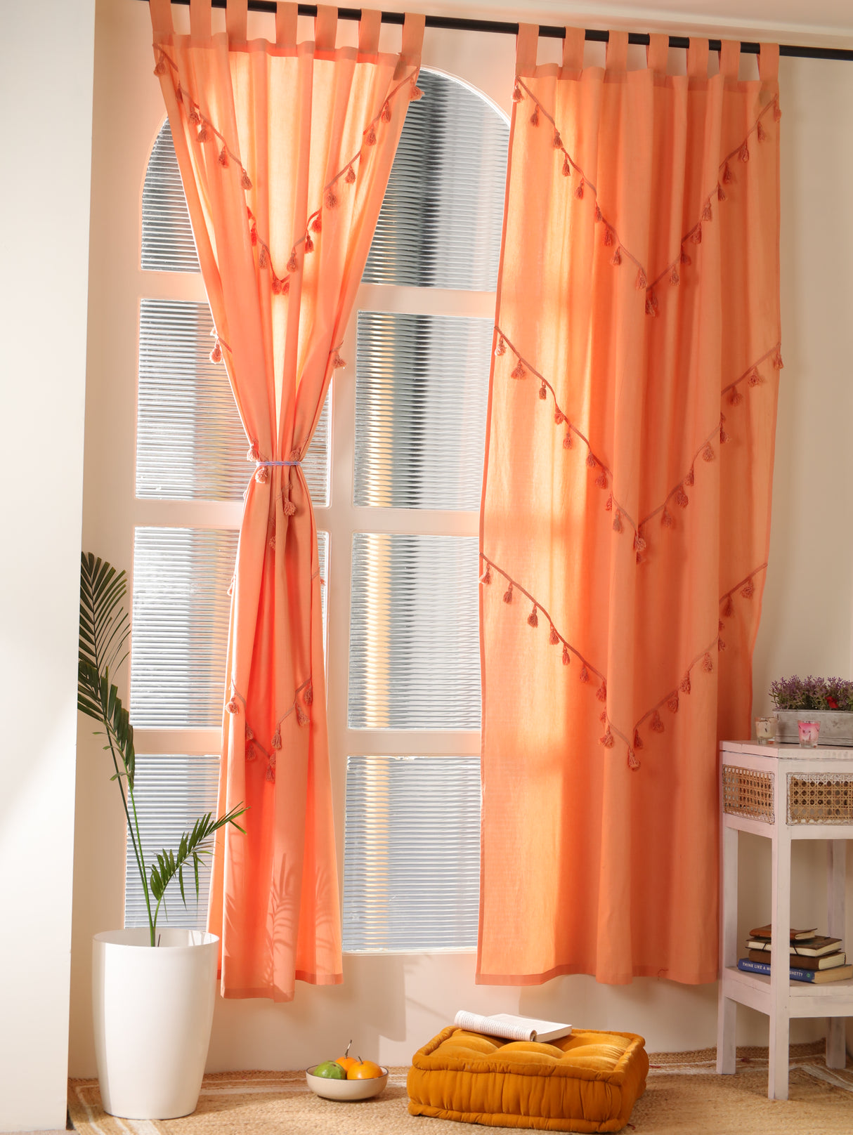 Boho Vorhang Pfirsich - 2-teilig