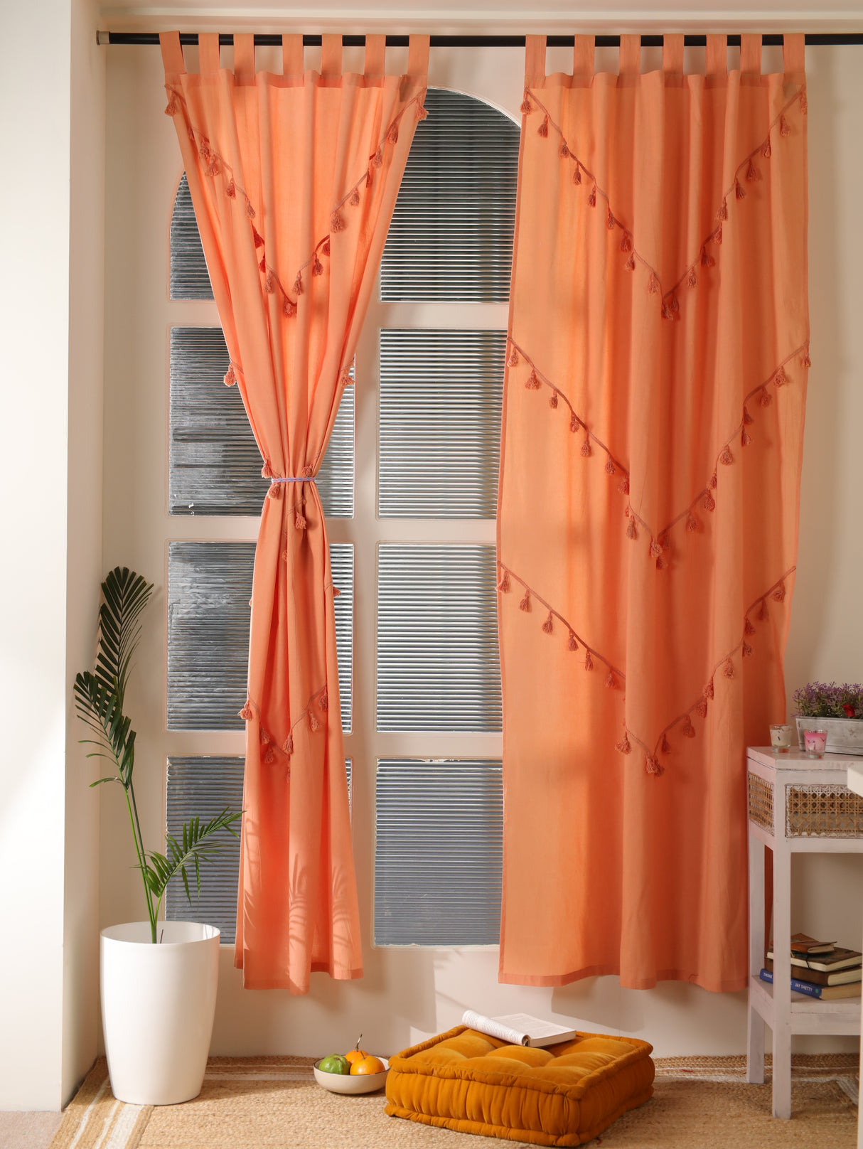 Boho Vorhang Pfirsich - 2-teilig