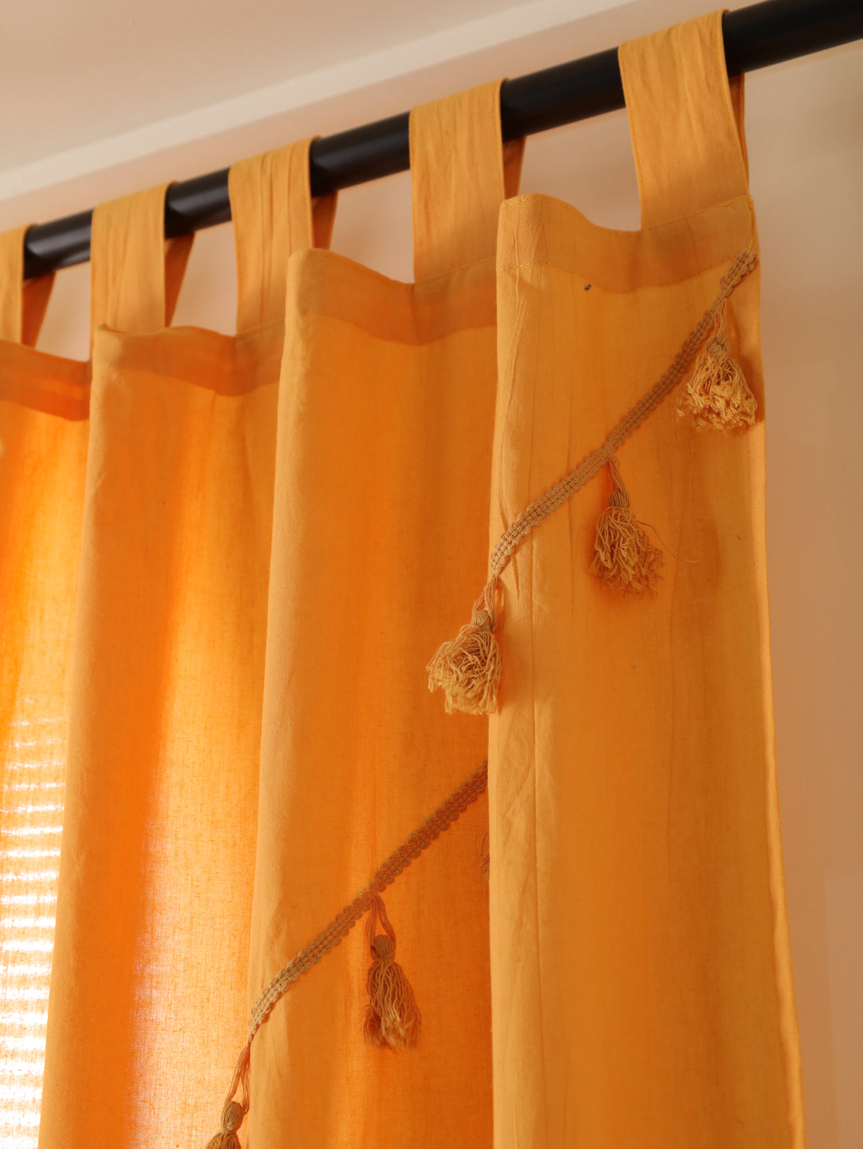 Boho Vorhang Sonnengelb - 2-teilige Vorhänge aus Baumwolle blickdicht und lichtdurchlässig