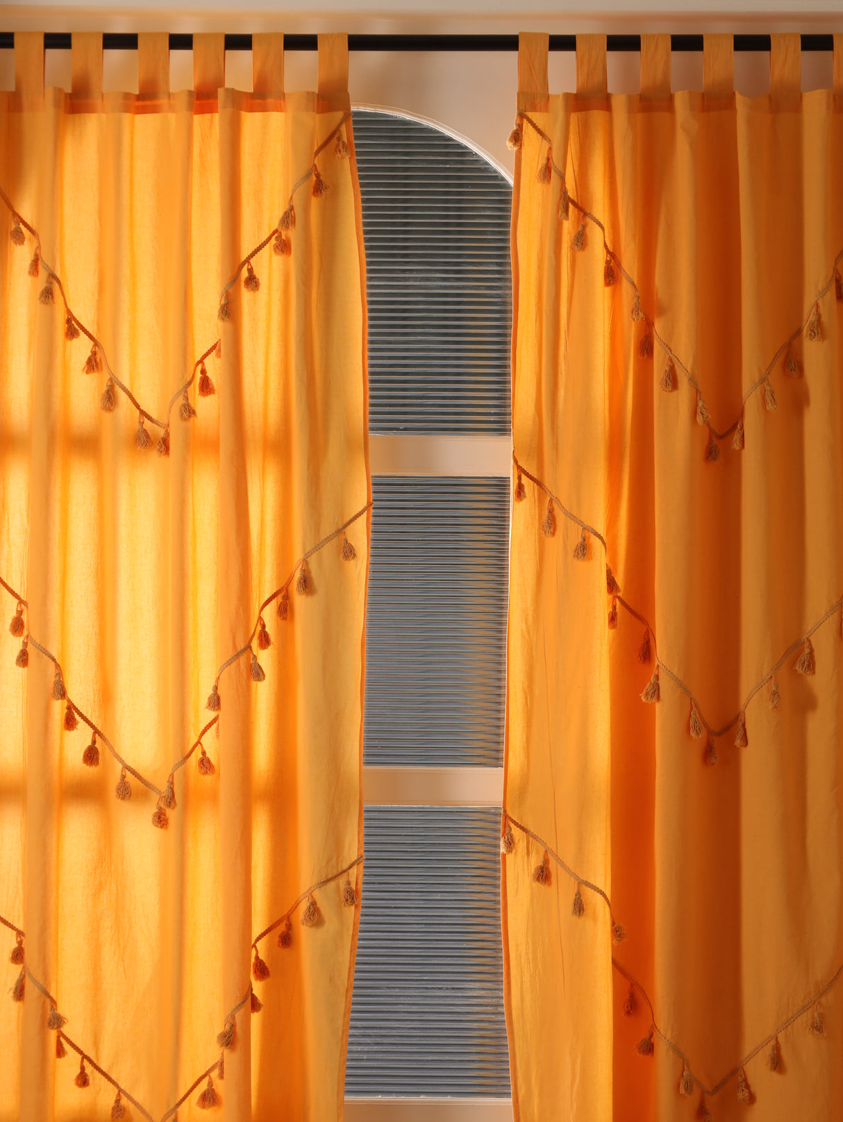 Boho Vorhang Sonnengelb - 2-teilige Vorhänge aus Baumwolle blickdicht und lichtdurchlässig