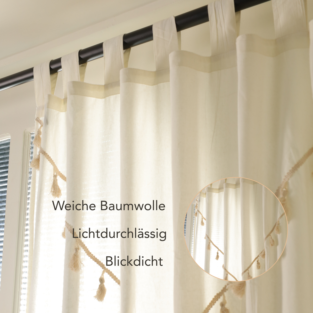 Boho Vorhang Weiß - 2-teilig