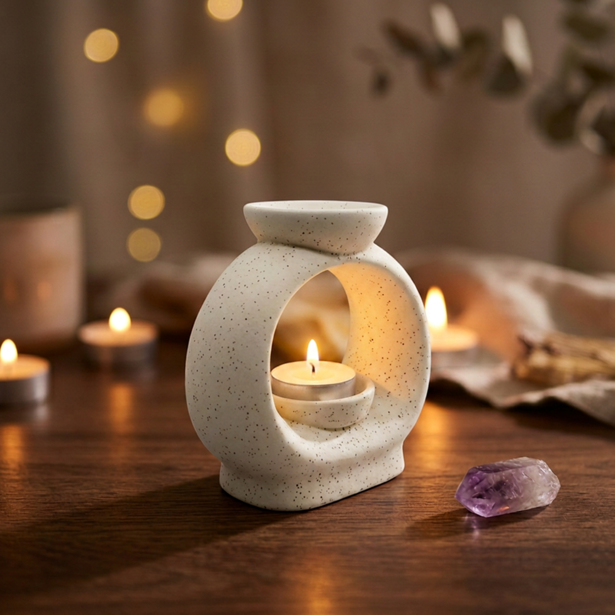 Duftlampe für Öl - Oval aus Keramik | Teelicht Duftöl Lampe