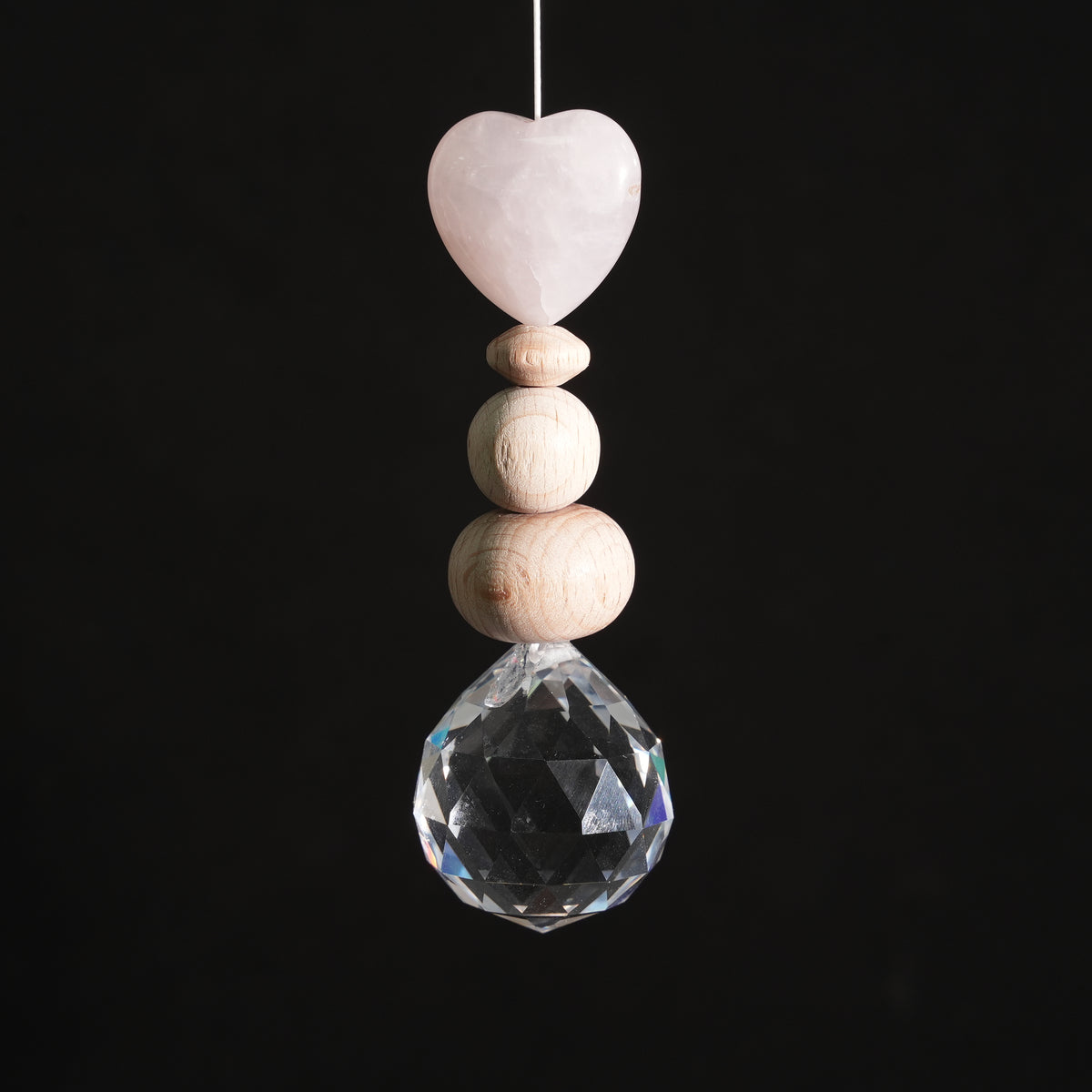 Sonnenfänger Edelstein Herz mit Holzperlen 10 cm I Liebevoller Schmuck für dein Lieblingsfenster
