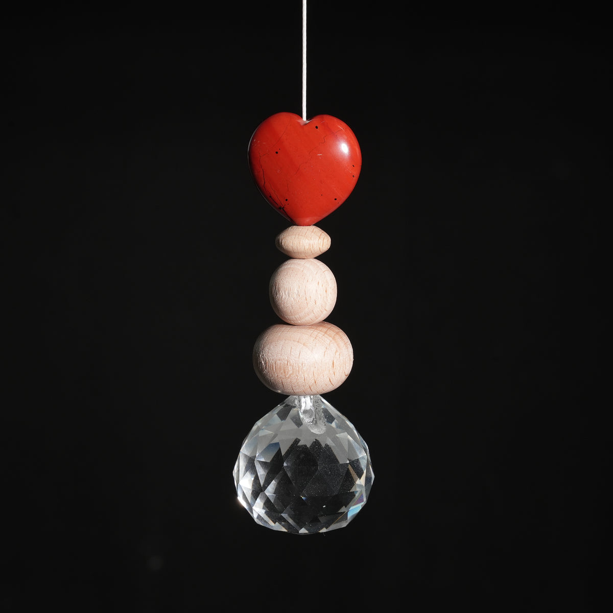 Sonnenfänger Edelstein Herz mit Holzperlen 10 cm I Liebevoller Schmuck für dein Lieblingsfenster
