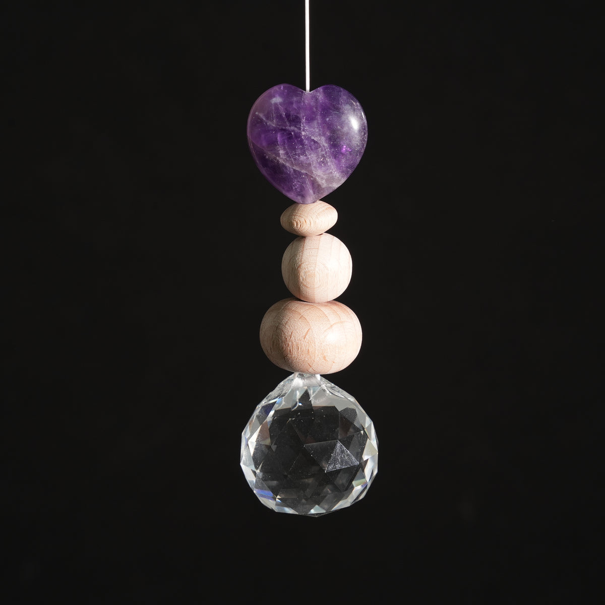 Sonnenfänger Edelstein Herz mit Holzperlen 10 cm I Liebevoller Schmuck für dein Lieblingsfenster