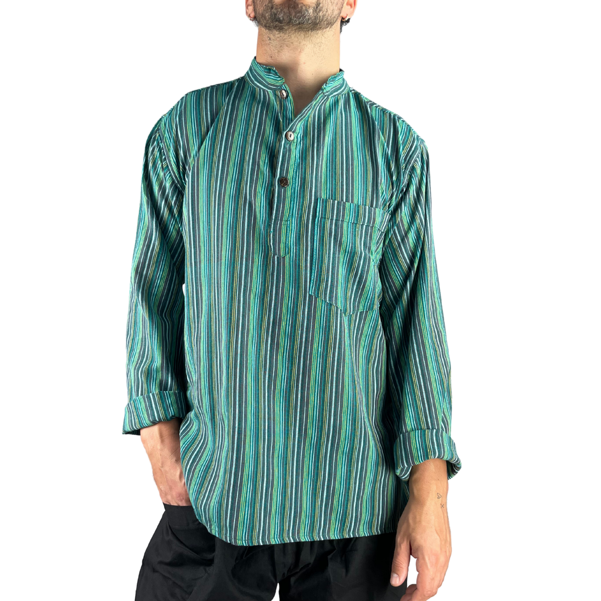 Fischerhemd Grün gestreift