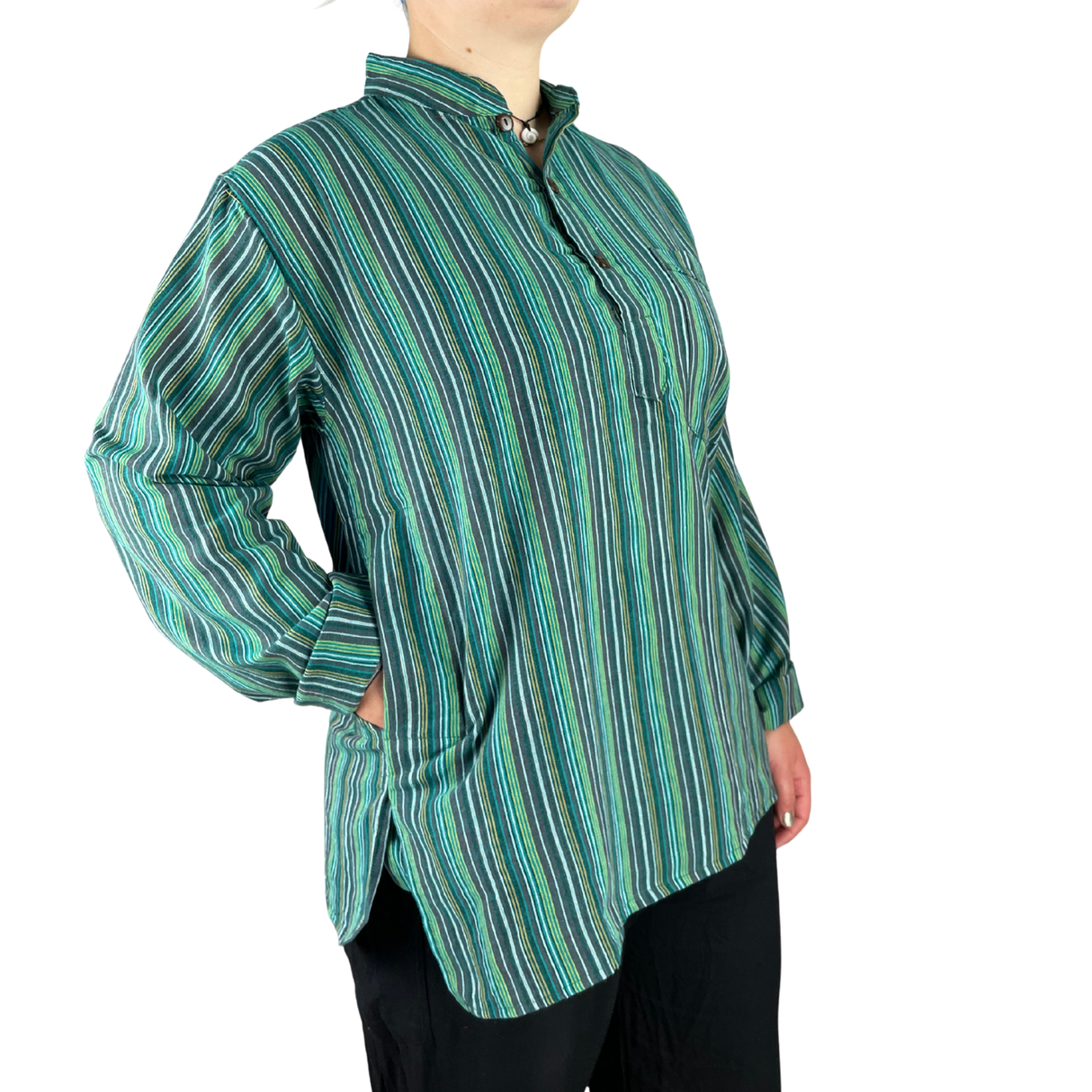 Fischerhemd Grün gestreift