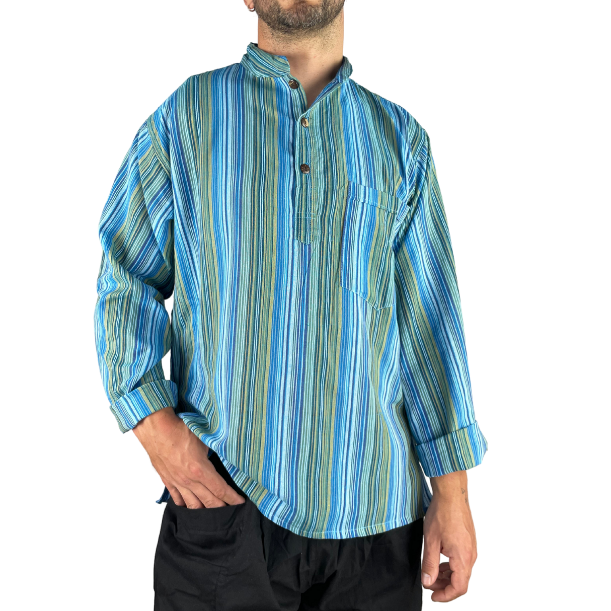 Fischerhemd Türkis gestreift
