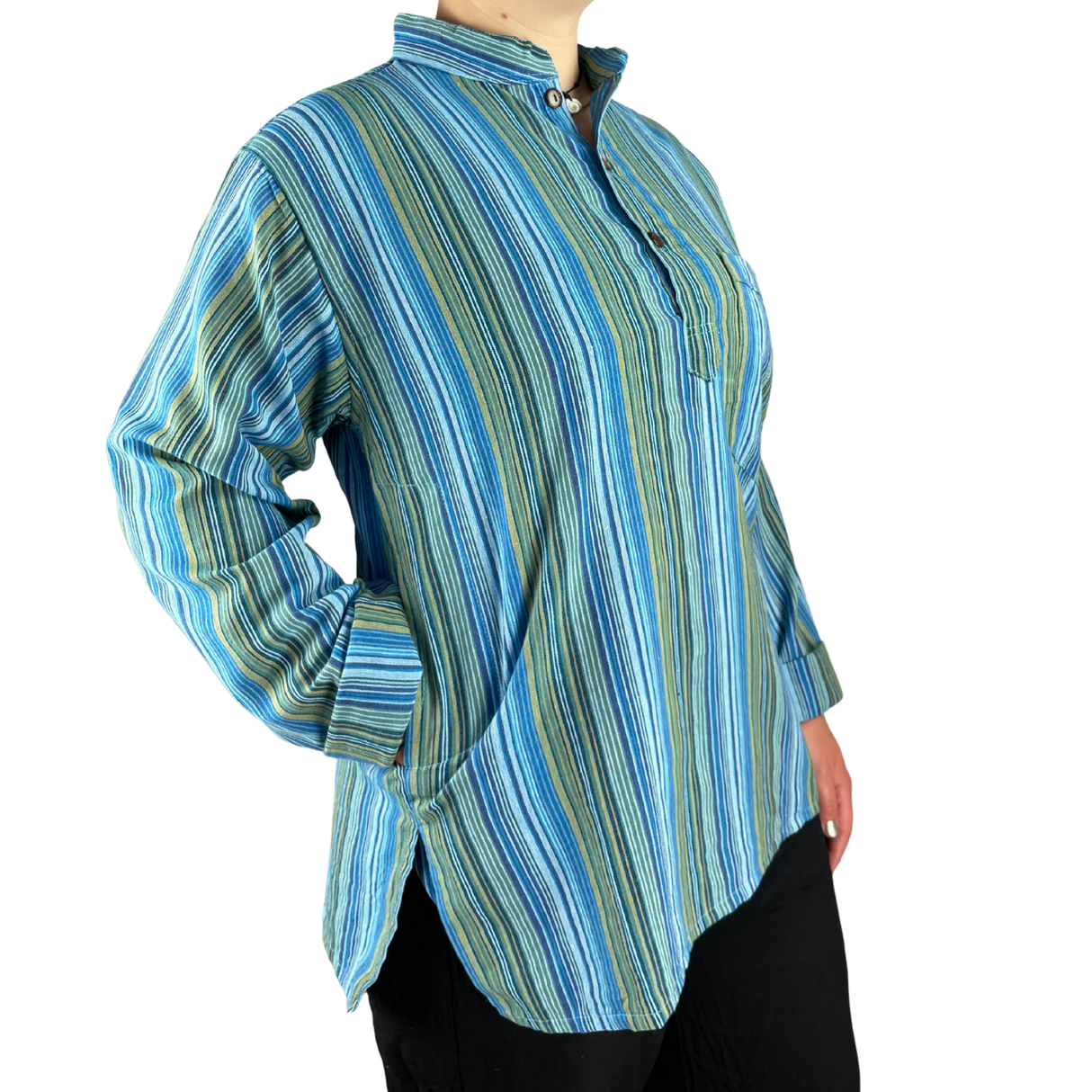 Fischerhemd Türkis gestreift