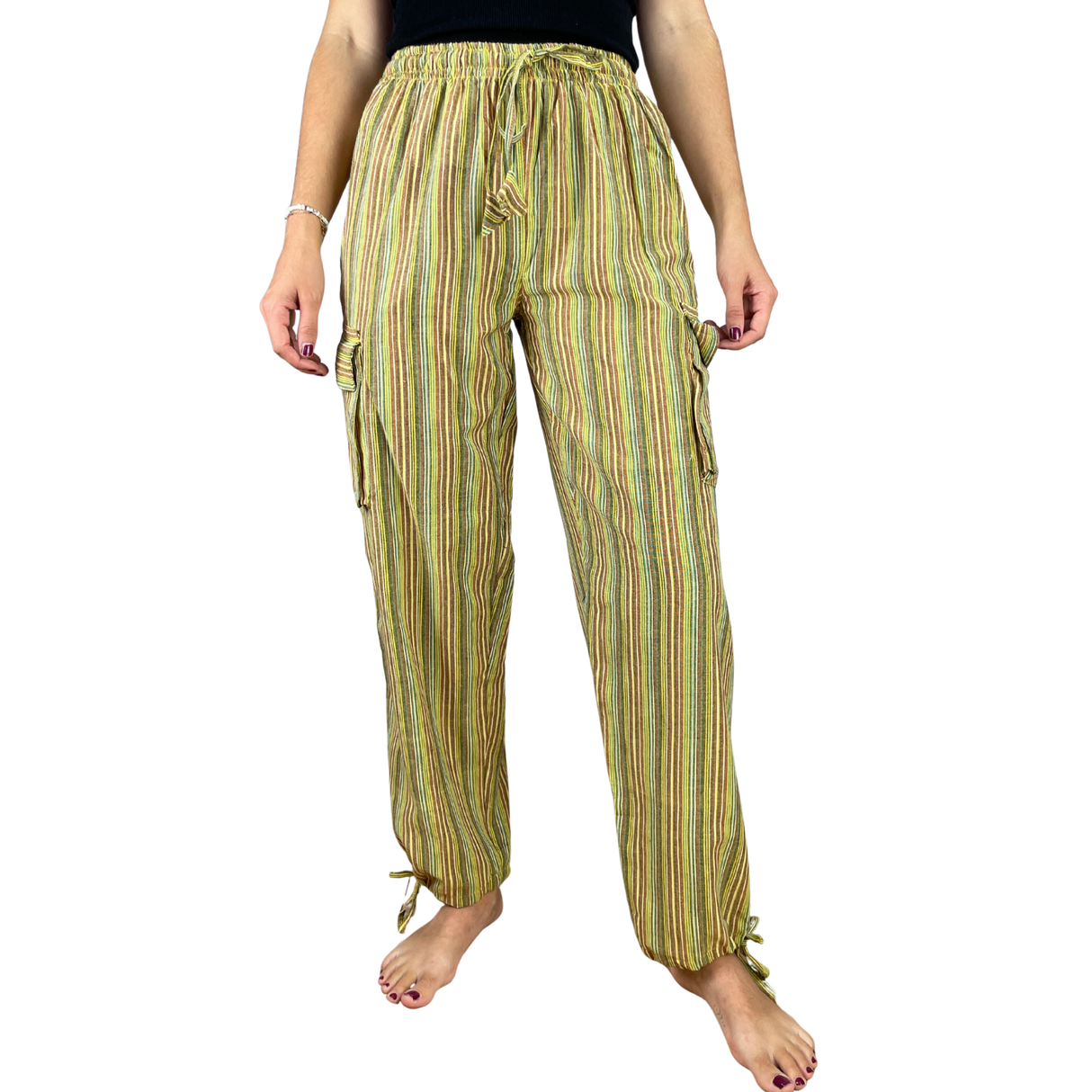 Freizeithose mit Taschen Gelb gestreift aus Fischerstoff