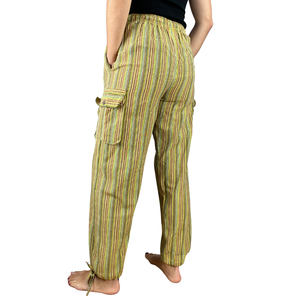Freizeithose mit Taschen Gelb gestreift aus Fischerstoff