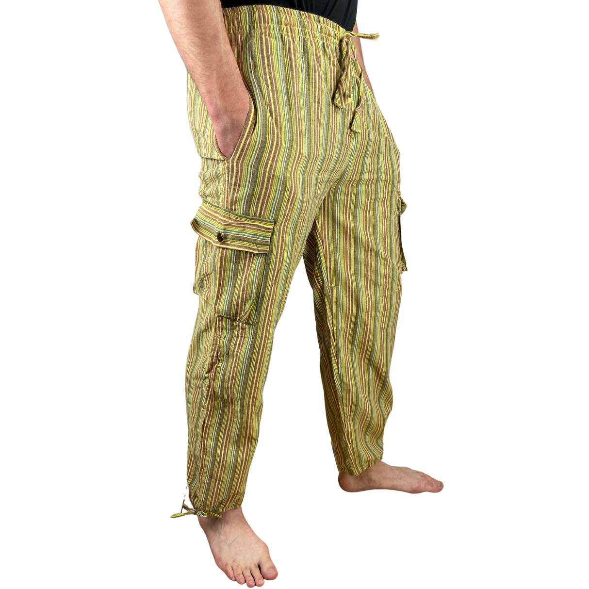 Freizeithose mit Taschen Gelb gestreift aus Fischerstoff