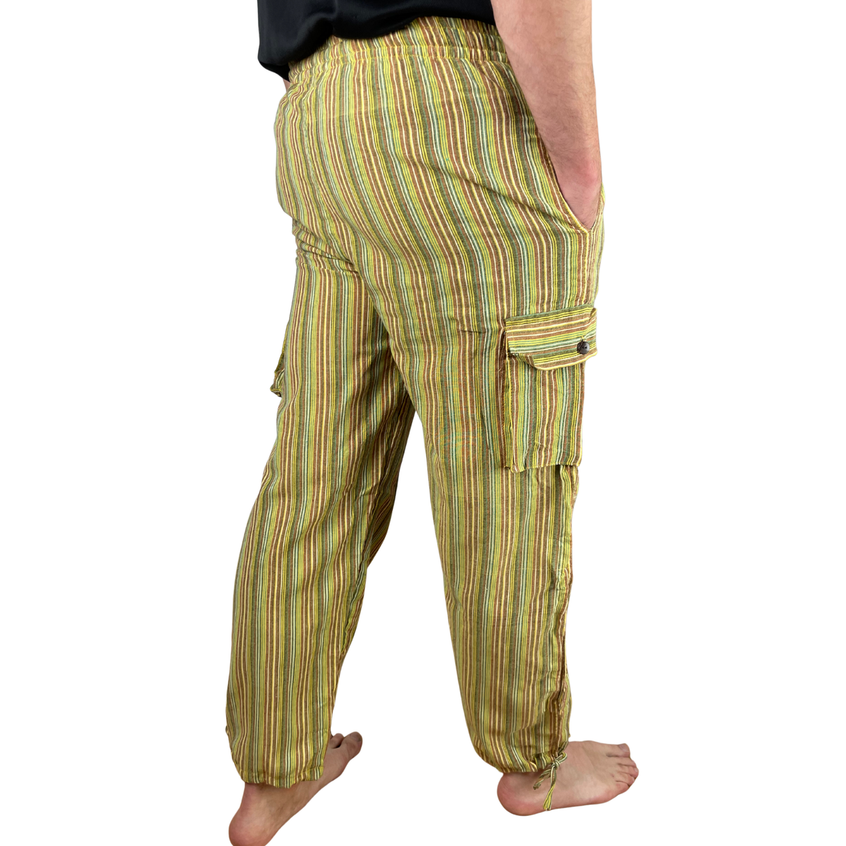 Freizeithose mit Taschen Gelb gestreift aus Fischerstoff