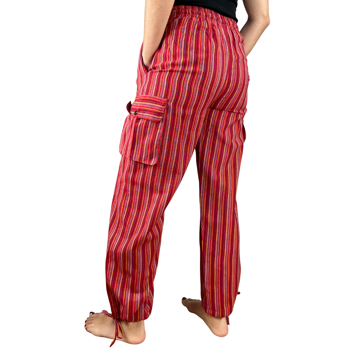 Freizeithose mit Taschen Rot gestreift aus Fischerstoff