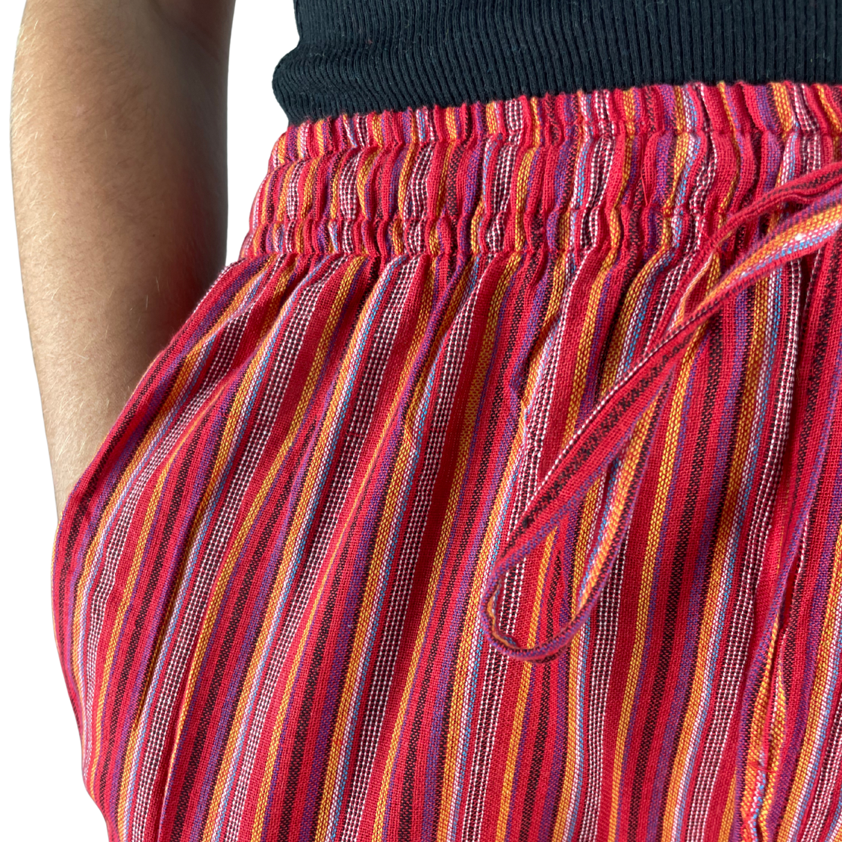 Freizeithose mit Taschen Rot gestreift aus Fischerstoff