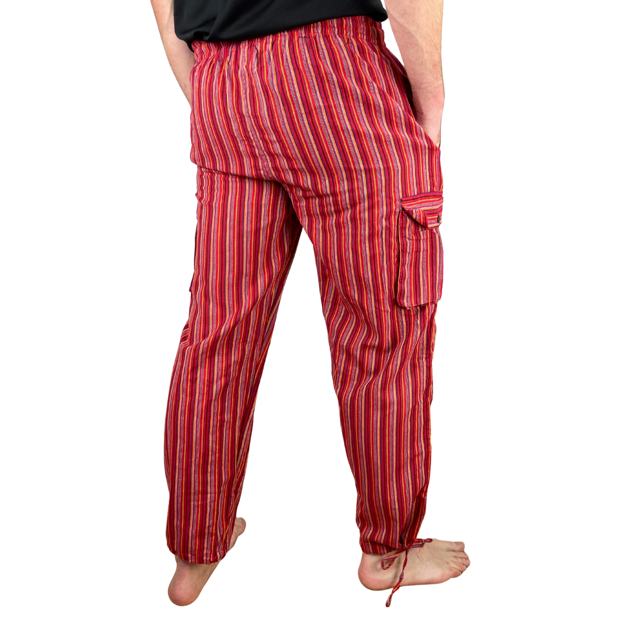 Freizeithose mit Taschen Rot gestreift aus Fischerstoff