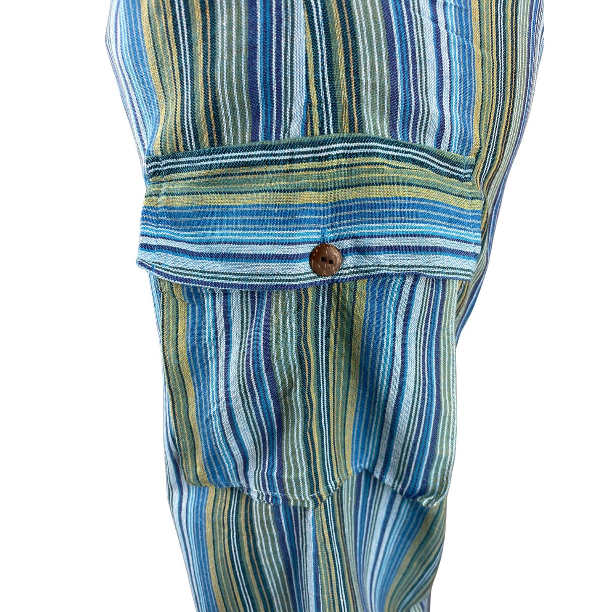 Freizeithose mit Taschen Türkis gestreift aus Fischerstoff